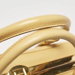 Prada Yellow Saffiano Lux Leather Pyramid Frame Satchel