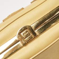 Prada Yellow Saffiano Lux Leather Pyramid Frame Satchel