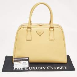 Prada Yellow Saffiano Lux Leather Pyramid Frame Satchel