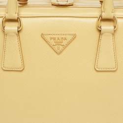 Prada Yellow Saffiano Lux Leather Pyramid Frame Satchel