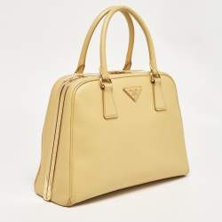 Prada Yellow Saffiano Lux Leather Pyramid Frame Satchel