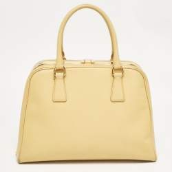 Prada Yellow Saffiano Lux Leather Pyramid Frame Satchel