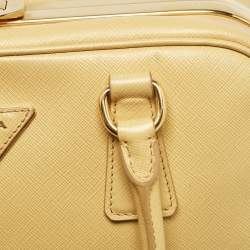 Prada Yellow Saffiano Lux Leather Pyramid Frame Satchel