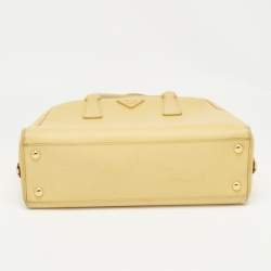 Prada Yellow Saffiano Lux Leather Pyramid Frame Satchel