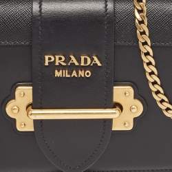 Prada Black Leather Cahier Chain Clutch