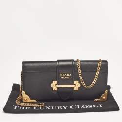 Prada Black Leather Cahier Chain Clutch