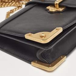 Prada Black Leather Cahier Chain Clutch