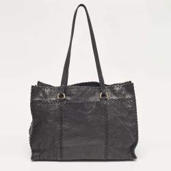 Pre Owned Prada Black Leather Antic Strings Tote