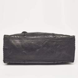 Pre Owned Prada Black Leather Antic Strings Tote