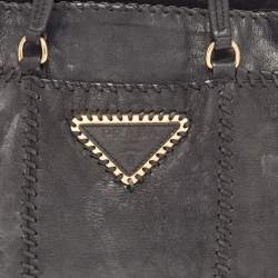 Pre Owned Prada Black Leather Antic Strings Tote