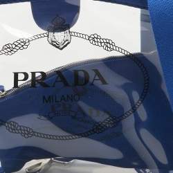 Pre Owned Prada Blue/Transparent PVC and Canvas Logo Tote