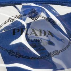 Pre Owned Prada Blue/Transparent PVC and Canvas Logo Tote