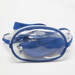 Pre Owned Prada Blue/Transparent PVC and Canvas Logo Tote