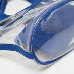 Pre Owned Prada Blue/Transparent PVC and Canvas Logo Tote
