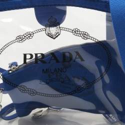 Pre Owned Prada Blue/Transparent PVC and Canvas Logo Tote