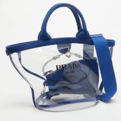 Pre Owned Prada Blue/Transparent PVC and Canvas Logo Tote