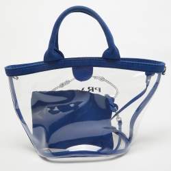 Pre Owned Prada Blue/Transparent PVC and Canvas Logo Tote