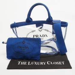 Pre Owned Prada Blue/Transparent PVC and Canvas Logo Tote