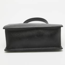 Prada Black Logo Print Saffiano Leather Frame Top Handle Bag