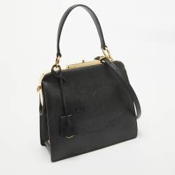 Prada Black Logo Print Saffiano Leather Frame Top Handle Bag