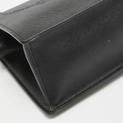 Prada Black Logo Print Saffiano Leather Frame Top Handle Bag