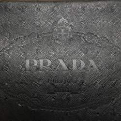Prada Black Logo Print Saffiano Leather Frame Top Handle Bag