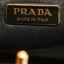 Prada Black Logo Print Saffiano Leather Frame Top Handle Bag
