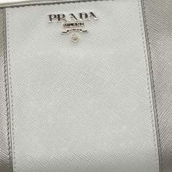 Prada Two Tone Grey Saffiano Leather Zip Around Wallet