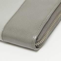 Prada Two Tone Grey Saffiano Leather Zip Around Wallet