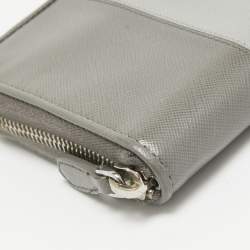 Prada Two Tone Grey Saffiano Leather Zip Around Wallet