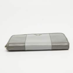 Prada Two Tone Grey Saffiano Leather Zip Around Wallet