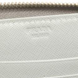 Prada Two Tone Grey Saffiano Leather Zip Around Wallet