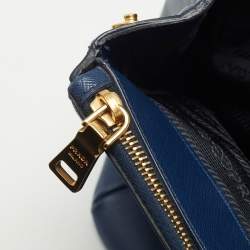 Prada Navy Blue Saffiano Lux Leather Large Double Zip Tote