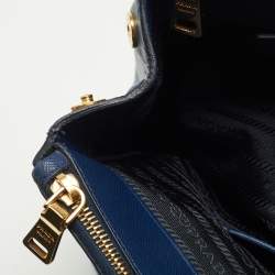 Prada Navy Blue Saffiano Lux Leather Large Double Zip Tote