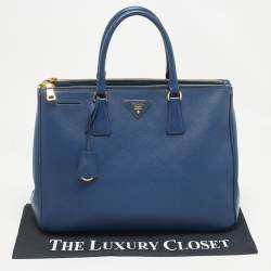 Prada Navy Blue Saffiano Lux Leather Large Double Zip Tote