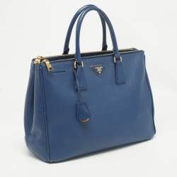 Prada Navy Blue Saffiano Lux Leather Large Double Zip Tote