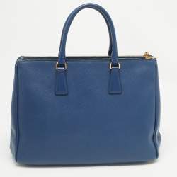 Prada Navy Blue Saffiano Lux Leather Large Double Zip Tote