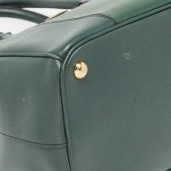 Pre Owned Prada Two Tone Dark Green Saffiano Lux Leather Medium Double Zip Tote