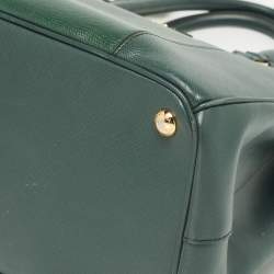 Pre Owned Prada Two Tone Dark Green Saffiano Lux Leather Medium Double Zip Tote