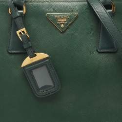 Pre Owned Prada Two Tone Dark Green Saffiano Lux Leather Medium Double Zip Tote