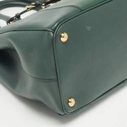 Pre Owned Prada Two Tone Dark Green Saffiano Lux Leather Medium Double Zip Tote