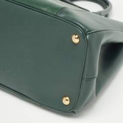 Pre Owned Prada Two Tone Dark Green Saffiano Lux Leather Medium Double Zip Tote