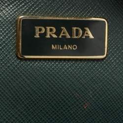 Pre Owned Prada Two Tone Dark Green Saffiano Lux Leather Medium Double Zip Tote