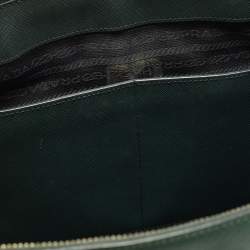 Pre Owned Prada Two Tone Dark Green Saffiano Lux Leather Medium Double Zip Tote