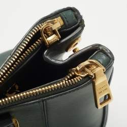 Pre Owned Prada Two Tone Dark Green Saffiano Lux Leather Medium Double Zip Tote