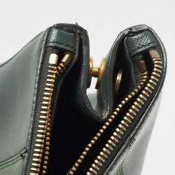 Pre Owned Prada Two Tone Dark Green Saffiano Lux Leather Medium Double Zip Tote