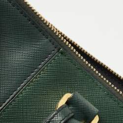Pre Owned Prada Two Tone Dark Green Saffiano Lux Leather Medium Double Zip Tote