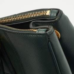Pre Owned Prada Two Tone Dark Green Saffiano Lux Leather Medium Double Zip Tote