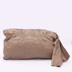 Prada Beige Leather Bow Clutch