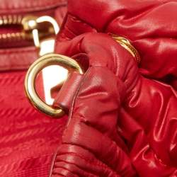 Pre Owned Prada Red Gaufre Nylon and Leather Snap Tote